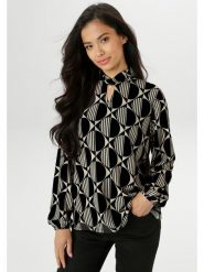 Aniston Bluzka w kolorze czarno-kremowym rozmiar: 38. Czarne bluzki damskie Aniston, bez wzorów, bez kołnierzyka, bez ramiączek. Za 75.34 zł.