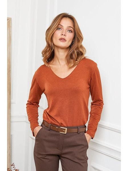 Joséfine Wełniany sweter "Abi" w kolorze rdzawoczerwonym rozmiar: L. Pomarańczowe swetry klasyczne damskie Joséfine, l, z wełny, bez kołnierzyka. Za 130.81 zł.