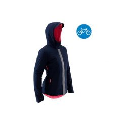 Ciepła kurtka przeciwdeszczowa na rower 900 damska. Niebieskie kurtki damskie B'TWIN, bez wzorów, z elastanu, bez kaptura. Za 219.99 zł.