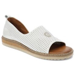 Sandały damskie Artiker, perforowane ze skóry naturalnej, białe, 44C0689. Białe sandały damskie Artiker, bez wzorów, ze skóry, bez obcasa. Za 189.00 zł.
