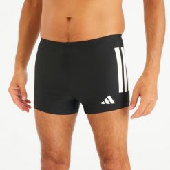 Bokserki pływackie męskie ADIDAS 3 paski. Czarne kąpielówki męskie Adidas, l, bez wzorów, z elastanu, na fitness i siłownię. Za 159.99 zł.