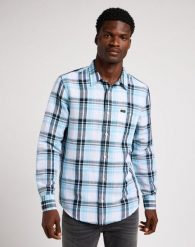 LEE LEESURE SHIRT MĘSKA KOSZULA W KRATĘ PREPPY BLUE 112349056 L66N044970. Niebieskie koszule męskie Lee, l, bez wzorów, bez kołnierzyka, bez ramiączek. Za 169.99 zł.