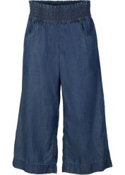 Spodnie culotte z lyocellu. Niebieskie spodnie materiałowe damskie bonprix, bez wzorów, z lyocellu. Za 117.99 zł.