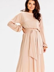 Sukienka Model A602 Beige - awama. Brązowe sukienki damskie Awama, na co dzień, l, bez wzorów, z elastanu, bez kołnierzyka, plus size, bez ramiączek, dopasowane. Za 340.97 zł.
