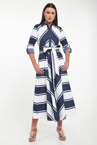 Sukienka midi w paski JOSEPH RIBKOFF. Sukienki damskie Joseph Ribkoff, s, bez wzorów, bez kołnierzyka, bez ramiączek, midi. Za 1,179.00 zł.