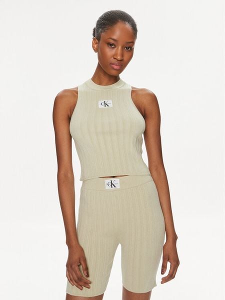 Calvin Klein Jeans Top Label J20J223151 Zielony Slim Fit. Zielone topy damskie Calvin Klein Jeans, l, bez wzorów, z jeansu, bez kołnierzyka. Za 189.99 zł.