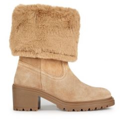Botki Geox. Brązowe botki damskie Geox, bez obcasa, na słupku, bez zapięcia. Za 679.99 zł.