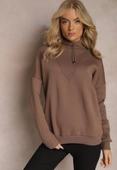 Brązowa Ocieplana Bluza Bawełniana z Półgolfem Heraia. Brązowe bluzy bez kaptura damskie Renee, z bawełny. Za 84.99 zł.