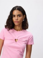 T-shirt z ozdobnym wycięciem - różowy. Czerwone t-shirty damskie Reserved, l, bez wzorów, z bawełny, bez kołnierzyka. Za 59.99 zł.