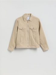 Sztruksowa kurtka z kołnierzem - kremowy. Białe kurtki męskie Reserved, l, bez wzorów, z bawełny, bez kaptura. Za 179.99 zł.