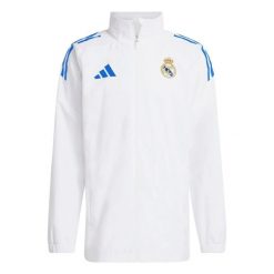 Kurtka dresowa na zewnątrz Real Madryt EU 2025/26. Białe kurtki męskie Adidas, l, bez wzorów, z dresówki, eleganckie, bez kaptura. Za 346.00 zł.