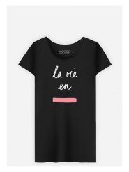 WOOOP Koszulka "La vie en Rose" w kolorze czarnym rozmiar: S. Czarne bluzki damskie Wooop, s, bez wzorów, z bawełny, bez kołnierzyka, bez ramiączek. Za 70.74 zł.