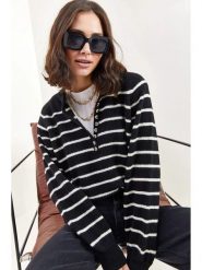 Happiness Istanbul Sweter w kolorze biało-czarnym rozmiar: onesize. Czarne swetry klasyczne damskie Happiness Istanbul, bez kołnierzyka. Za 60.99 zł.