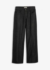 Dżinsy z szerokimi nogawkami, mid waist. Czarne jeansy damskie bonprix. Za 124.99 zł.