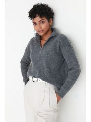 Trendyol Sweter w kolorze antracytowym rozmiar: S. Czarne golfy damskie Trendyol, s, bez wzorów, ze splotem, bez ramiączek. Za 130.99 zł.