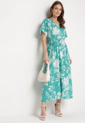 Jasnozielona Sukienka Długa z Kopertową Górą w Kwiatowy Print Solmare. Zielone sukienki damskie Born2be, na co dzień, l, bez wzorów, eleganckie, bez kołnierzyka, bez ramiączek, maxi, kopertowe. W wyprzedaży za 63.99 zł.