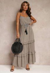 Ciemnozielona Sukienka Ailbhe. Zielone sukienki damskie Renee, na lato, l, z aplikacjami, boho, bez kołnierzyka, bez ramiączek, maxi. W wyprzedaży za 90.99 zł.