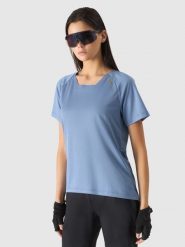 4F Koszulka rowerowa damska - niebieska L. Niebieskie bluzki sportowe damskie 4f, l, z dzianiny, bez kołnierzyka, bez ramiączek. W wyprzedaży za 59.99 zł.