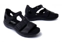 RIEKER 64865-01 black, sandały damskie. Czarne sandały damskie Rieker, w ażurowe wzory, bez obcasa. Za 279.92 zł.