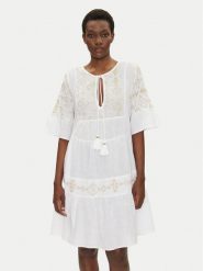 Iconique Sukienka letnia IC25-018 Biały Relaxed Fit. Białe sukienki damskie Iconique, na lato, m, bez wzorów, z bawełny, bez kołnierzyka, bez ramiączek. Za 309.99 zł.