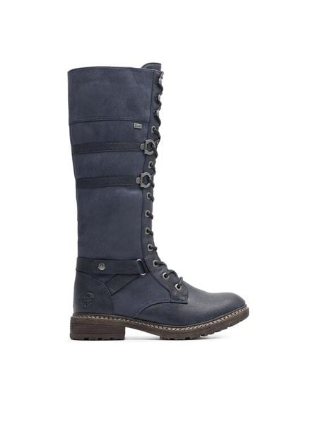 Rieker Kozaki 94732-14 Niebieski. Niebieskie kozaki damskie Rieker, z syntetyku, bez obcasa, na słupku. Za 339.99 zł.