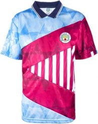 T-shirt męski Manchester City FC 90s Retro Mash Up burgundowy. Czerwone t-shirty męskie MANCHESTER CITY, m, bez wzorów, z poliesteru, bez kołnierzyka. Za 232.99 zł.