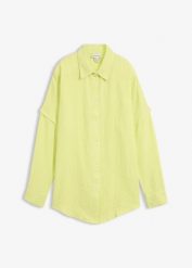 Koszula oversize z przewiewnego muślinu. Żółte koszule damskie bonprix, bez wzorów, z bawełny, bez kołnierzyka, bez ramiączek. Za 37.99 zł.