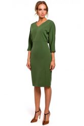 Sukienka elegancka ołówkowa zbluzowana góra i dekolt V zielona. Zielone sukienki damskie Sukienki.shop, do pracy, xl, bez wzorów, biznesowe, bez kołnierzyka, bez ramiączek, ołówkowe. Za 229.00 zł.