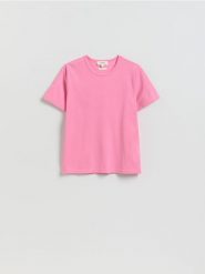 T-shirt z bawełną - intensywny róż. Czerwone t-shirty damskie Reserved, l, bez wzorów, z bawełny, bez kołnierzyka. Za 79.99 zł.