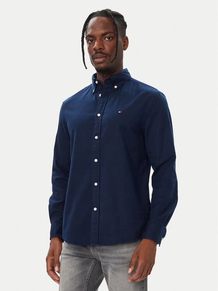 Tommy Hilfiger Koszula Flannel Solid MW0MW40469 Granatowy Regular Fit. Niebieskie koszule męskie Tommy Hilfiger, m, bez wzorów, z bawełny, bez kołnierzyka, bez ramiączek. Za 369.99 zł.