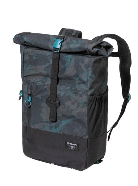 Plecak Holler rolowany z przegrodą na laptopa – petrol mossy Meatfly. Niebieskie plecaki damskie Meatfly, bez wzorów, z materiału. Za 271.99 zł.