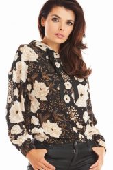 Wzorzysta Bluza z Kapturem - Brązowa. Brązowe bluzy z kapturem damskie Awama, l, z materiału. Za 219.90 zł.