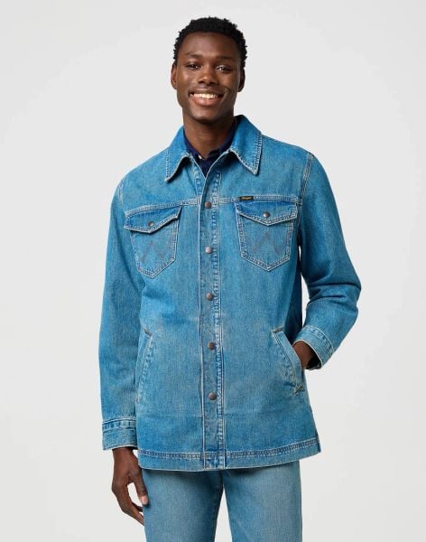 MESKA KURTKA JEANSOWA WRANGLER WRANGE JACKET IRON FORGE 112371445. Kurtki męskie Wrangler, xl, bez wzorów, z jeansu, bez kaptura. Za 389.99 zł.