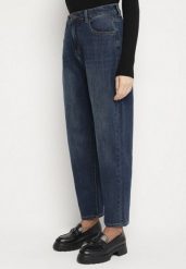 Granatowe Jeansy Mom Fit z Wiskozą i Wysokim Stanem Errelia. Niebieskie jeansy damskie Born2be, z podwyższonym stanem. Za 109.99 zł.