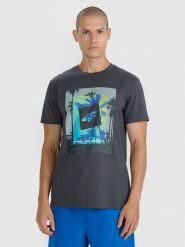 4F T-shirt regular z nadrukiem męski - szary XXL. Szare t-shirty męskie 4f, na lato, m, bez wzorów, z bawełny, bez kołnierzyka. Za 59.99 zł.