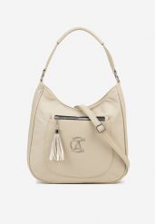 Beżowa Torebka Typu Shopper Ozdobiona Frędzlami Felluria. Brązowe shopper bag damskie Born2be, bez wzorów, z jeansu, bez dodatków. Za 84.99 zł.