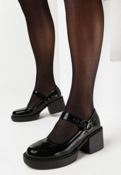 Czarne Półbuty w Stylu Retro na Słupku i Niskiej Platformie ze Skórzaną Wkładką Xaliope. Czarne półbuty damskie Born2be, bez wzorów, z jeansu, eleganckie, bez obcasa, na obcasie. Za 89.99 zł.