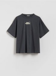 T-shirt SmileyWorld® - ciemnoszary. Szare koszulki dziewczęce Reserved, bez wzorów, z bawełny, bez ramiączek. Za 45.99 zł.