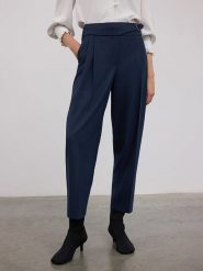 BGN Spodnie w kolorze granatowym rozmiar: 36. Niebieskie spodnie materiałowe damskie BGN, bez wzorów, z materiału, z podwyższonym stanem. Za 152.98 zł.