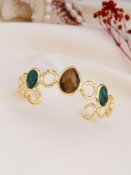 L'Atelier de Gaia Pozłacana bransoletka z tygrysim okiem i agatem rozmiar: onesize. Brązowe bransoletki damskie L'Atelier de Gaia, pozłacane. Za 91.99 zł.