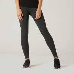 Legginsy fitness damskie Nyamba 100 Salto. Czarne legginsy damskie DOMYOS, plus size, bez wzorów, z bawełny. Za 29.99 zł.