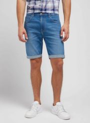 LEE 5 POCKET SHORT MĘSKIE SZORTY KRÓTKIE SPODENKI JEANSOWE SEA 112349235 L73M016077. Niebieskie szorty męskie Lee, na lato, bez wzorów, z bawełny, klasyczne. Za 159.99 zł.