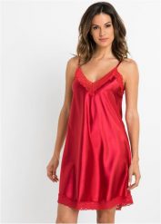 Ozdobna koszulka nocna. Czerwone koszule nocne damskie bonprix, bez wzorów, z koronki. Za 99.99 zł.