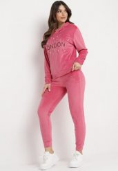Różowy Welurowy Komplet Dresowy Bluza z Perłami i Brokatem Luźne Spodnie Morwenina. Czerwone bluzy bez kaptura damskie Born2be, bez wzorów, z dresówki, sportowe. Za 79.99 zł.