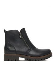 Rieker Botki CEO-78556-00 Czarny. Czarne botki damskie Rieker, ze skóry, bez obcasa, na płaskiej podeszwie, bez zapięcia. Za 369.99 zł.