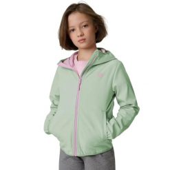 Kurtka softshell dla dziewczynki 4F NeoDry 5000/3000. Zielone kurtki softshell damskie 4f, bez wzorów, z materiału, z kapturem. Za 169.99 zł.