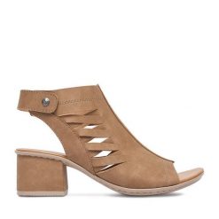 Sandały Rieker. Brązowe sandały damskie Rieker, bez wzorów, bez obcasa, na słupku. Za 329.99 zł.
