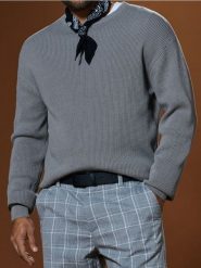Sweter - szary. Szare swetry męskie Sinsay, l, bez wzorów, z bawełny, bez kołnierzyka. Za 29.99 zł.