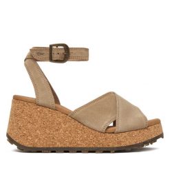 Sandały Fly London. Brązowe sandały damskie Fly London, bez wzorów, bez obcasa, na koturnie. Za 716.99 zł.