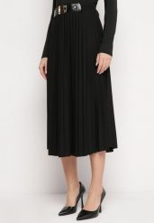 Czarna Spódnica Plisowana z Paskiem Onie. Czarne spódniczki damskie Born2be, bez wzorów, eleganckie, midi, koszulowe. Za 84.99 zł.